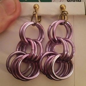 Vintage Avon Gold and Purple Dangle Clip Earrings